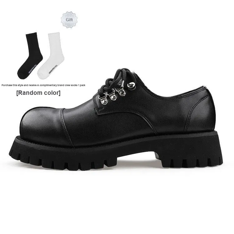 HANQIAORIJI Black Blood Series Casual Leather Shoes Unisex Black-0