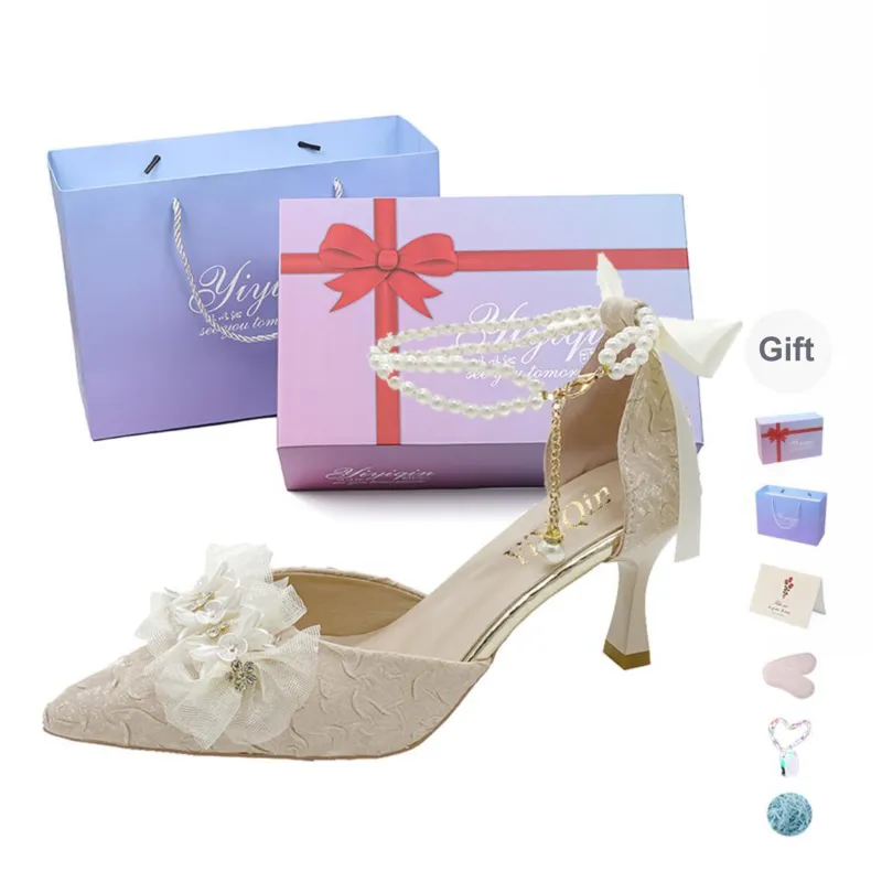 Take The Qin Slim Heel High Heels Women's Champagne-20