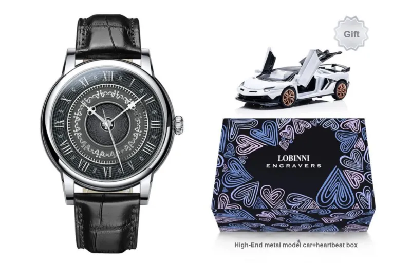 LOBINNI L Automatic Mechanical Movement Genuine Leather Strap Watch Men's Watches Black Dial-1