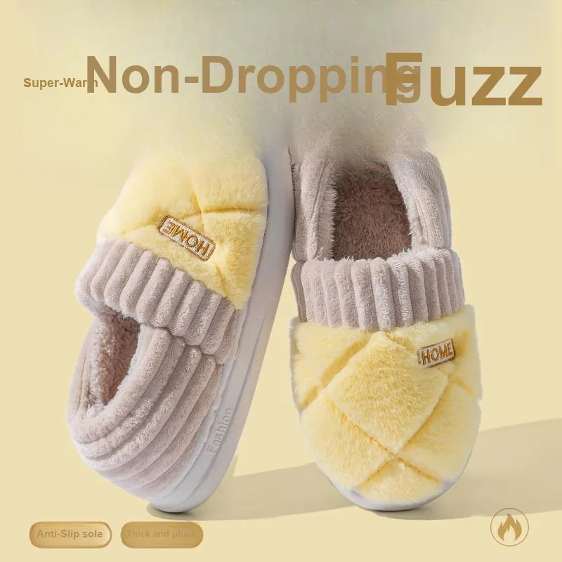 Foot Recreation Winter Solid Color Heel Covered Short Plush Platform Minimalist Style Cotton Slippers Unisex-7