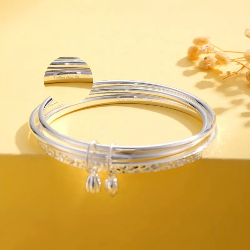 HAOYINFANG 999 Fine Silver Sterling Silver Bracelets Women's-4