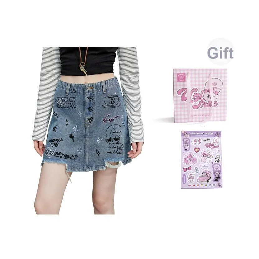 UNIFREE x AISILEXIAOTU LIANMINGKUAN Denim Short Skirts Women's Blue