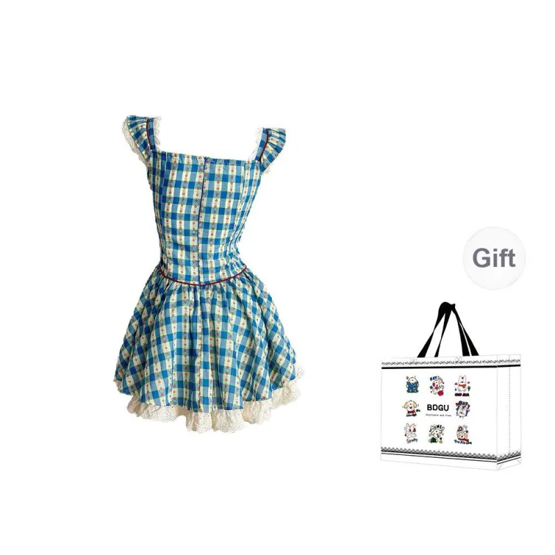 BDGU Sleeveless Dress Women's Blue Plaid-1