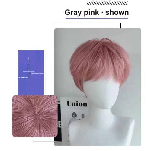GLUNA Мужская парик Серый Розовый Differential Crushed Lid Мода Fluff