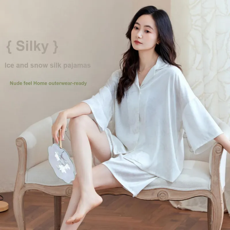 H-YXIANG Pajama Set Women's Ecru-2