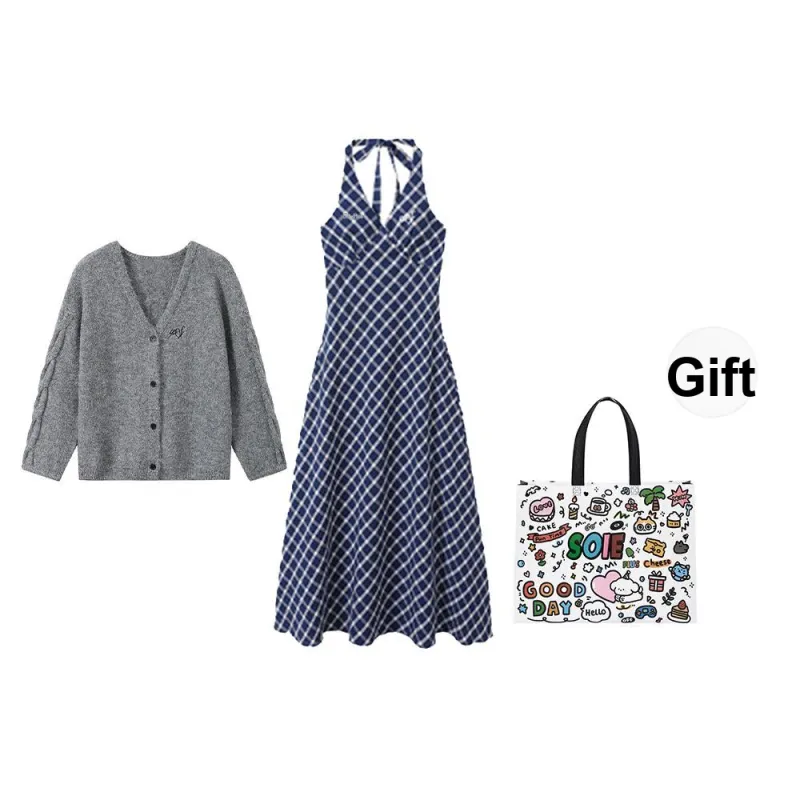 SOIE Slip Dress Set Women's Blue-2