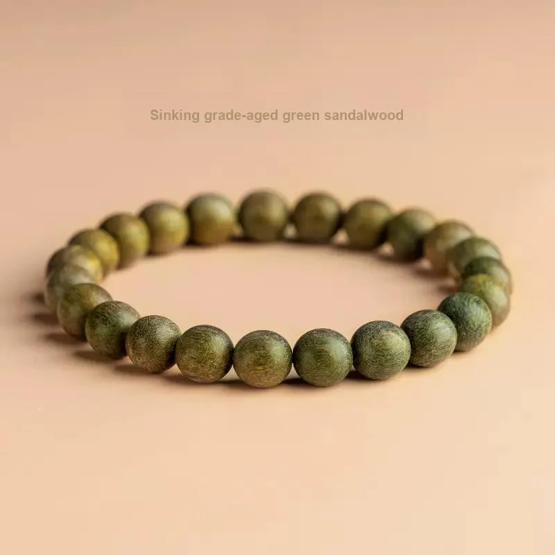FANGYUANXIAOFU Green Sandalwood Plain Loop Beaded Bracelet, Single Wrap Handheld Zen Buddhist Bead Unisex-2