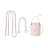 Pink Leather Silver Plate Buckle 120cm+Handheld Pearl Infinity Clasp Silver 32cm