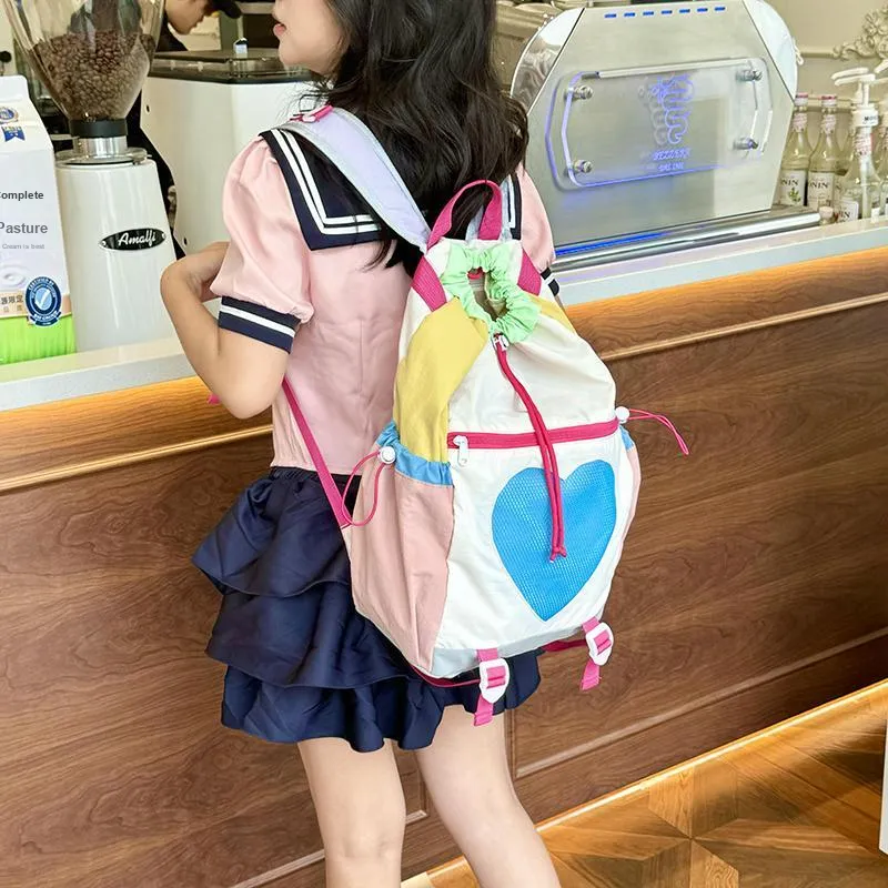 Yalu Nylon Backpack Regular Unisex Green/Pink/Brown-3