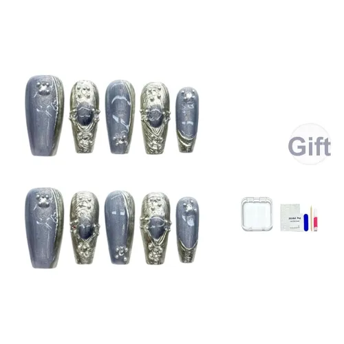 JINGCHANXUE Best Selling Bulb Кошачий глаз Burchi Ткань False Nail Короткий LADDER Синий Градиентный Металл 14mm