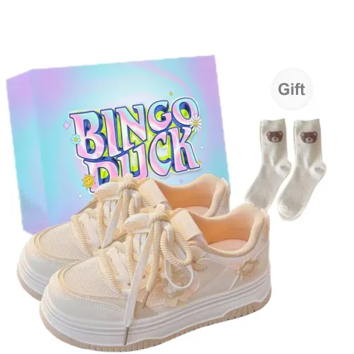 BINGO DUCK Slip Resistant And Breathable Low Top Skateboard Shoes Women's Ecru