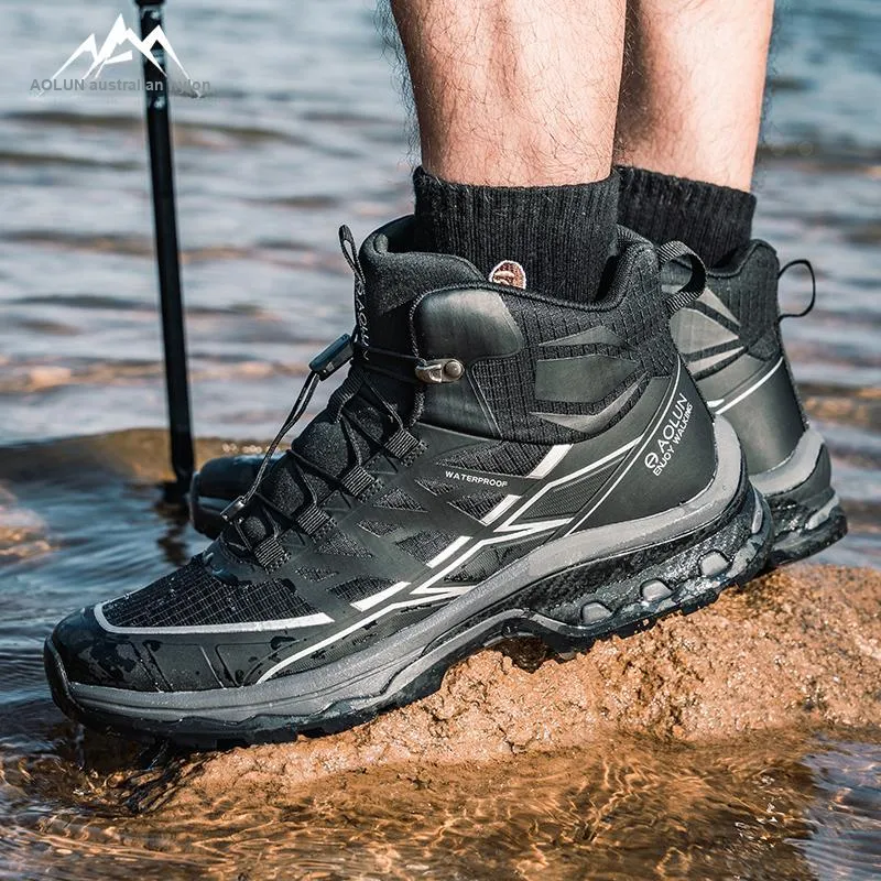 Auron Anti Slip And Wear Resistant Water Resistant Mid Top Hiking Shoes Men's Black-2