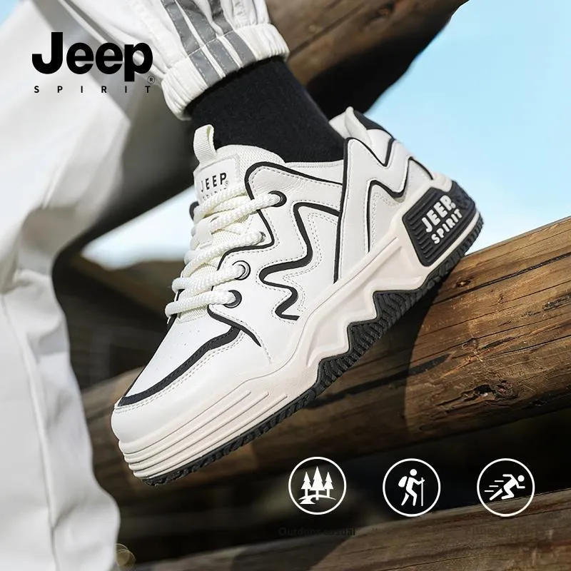 JEEP SPIRIT Slip Resistant Water Resistant Height Increasing Low Top Casual Skateboard Shoes Men White-8