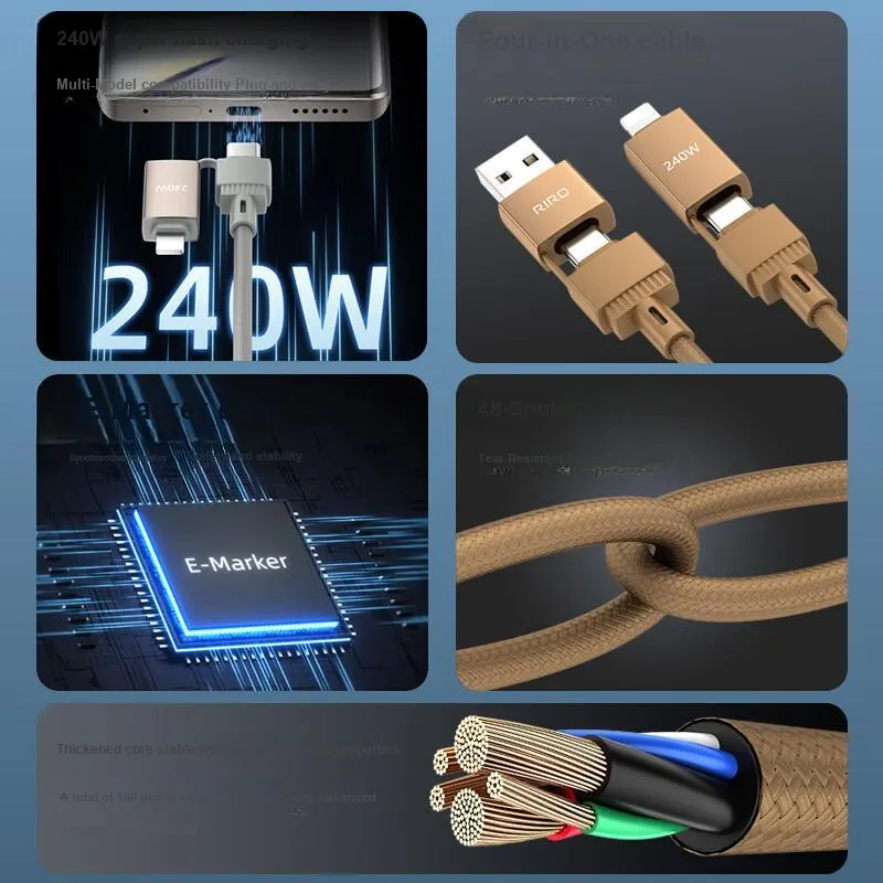 RIRO D60 1.2m Multifunction All in One Four in One Woven Cable Comfortable To The Touch Durable And Long Lasting-2