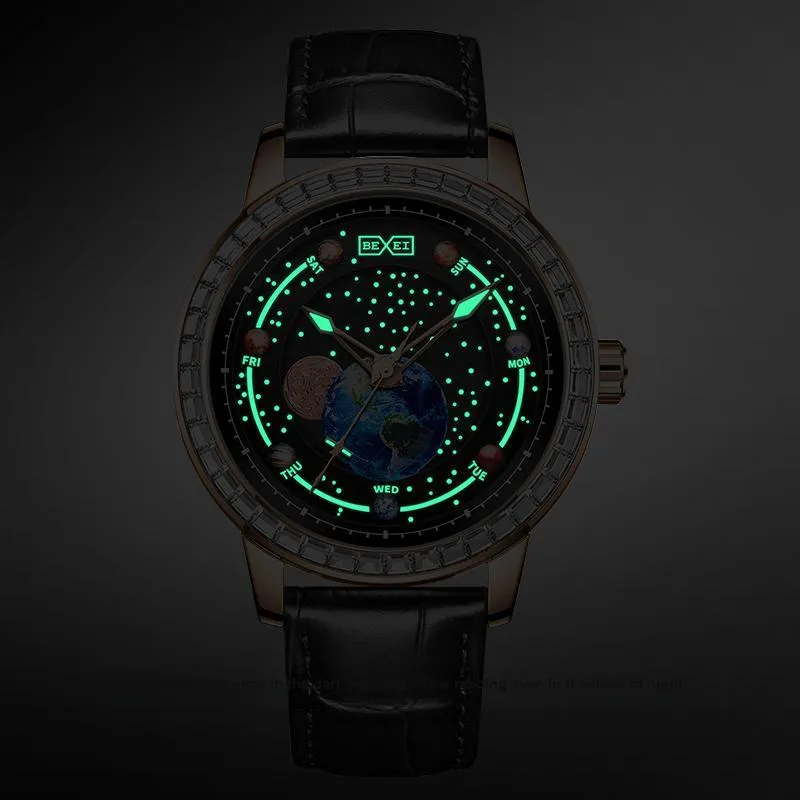 BEXEI Zodiac Collection Automatic Mechanical Movement Leather Watch Bands Watch Men's Watches Black Dial-7