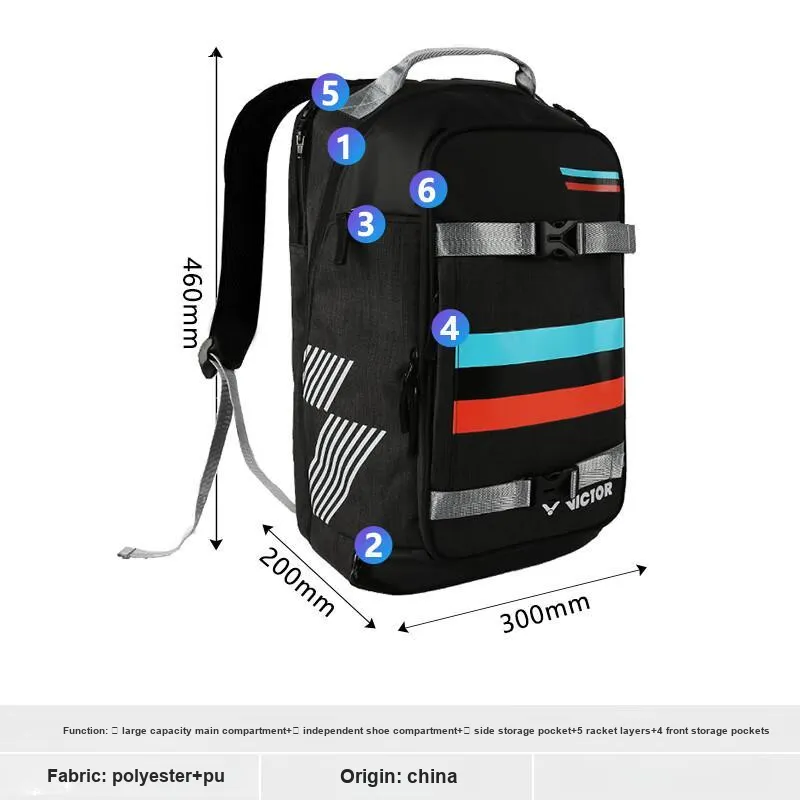 VICTOR Badminton Racket Bags 2 Pcs Pack Casual Backpack Black Unisex-1