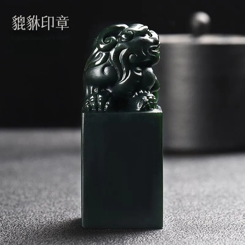 Jing Ruyu Hetian Jade Seal Green Jade Men's-6