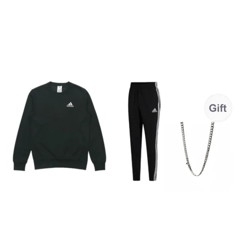 Adidas Sweatshirt Set Unisex Black+Necklace-0