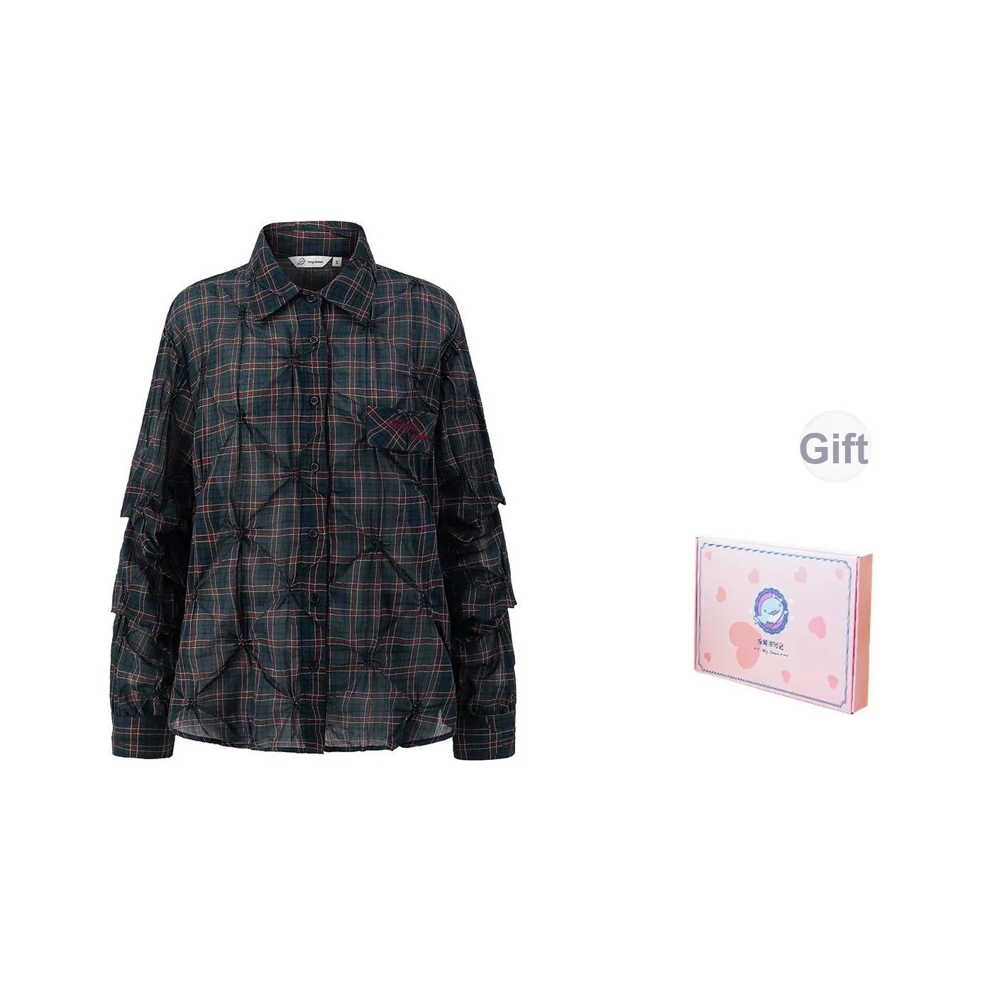 Tokyo Season Uniforms Women's Gift Box Set, Sweet Berry Holiday Vintage Green Plaid Shirt