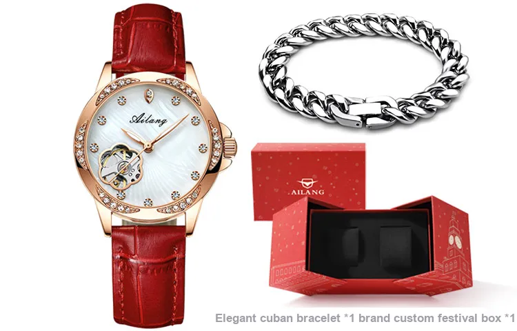 AILANG Automatic Mechanical Movement Genuine Leather Strap Watch Women's Watch White Dial-4