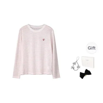Fstudio Korean Style Stripes Loose Fit Thin Crew Neck Long Sleeved T Shirt Women's