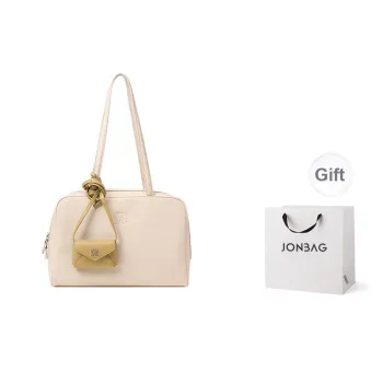 JONBAG Synthetic Leather Spring Charm Preppy Style Commute Shoulder Bag Large Size Women's Cream White/coffee Brown