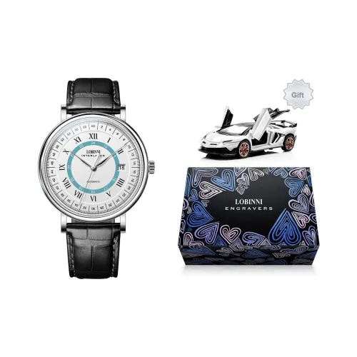 LOBINNI L Бизнес TABLE Механическое устройство Механизм Коровья кожа Ремешок Часы Мужские часы Белый циферблат