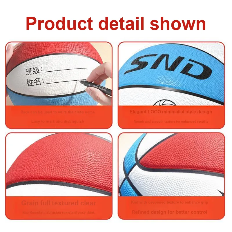 SND Rubber Basketball Blue White Red Size 5 7 Size Training Unisex-4