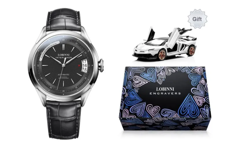 LOBINNI L Business Form Mechanical Movement Cowhide Strap Watch Men's Watches White Dial-3
