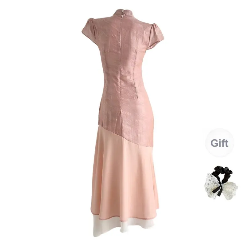 TUSHIFEI Short Sleeved Dress Women's Orange Pink-1