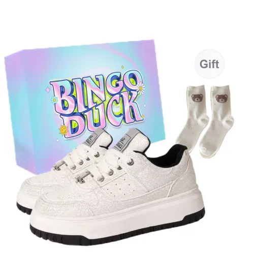 BINGO DUCK Height Increasing Low Top Skateboard Shoes Women's Ecru