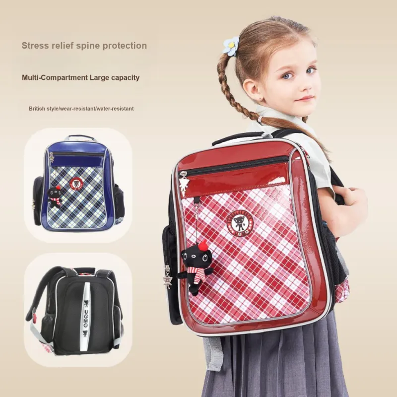 UNME Emulsion Layer Student Bag Medium Size Kids' Red Plaid/Blue Plaid-2