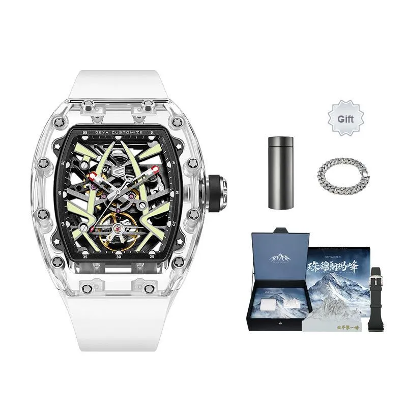 GEYA Mount Everest Glacier Collection Automatic Mechanical Movement Silicone Strap Watch Men's Watches Cut Out Dial