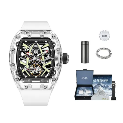 GEYA Mount Everest Glacier Collection Automatic Mechanical Movement Silicone Strap Watch Men's Watches Cut Out Dial