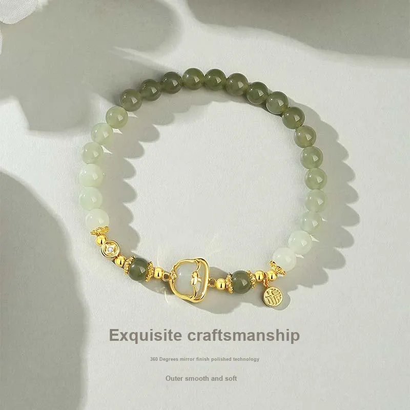MUGONGZI Hetian Jade Bracelets Pale Greenish White Jade Women's-3