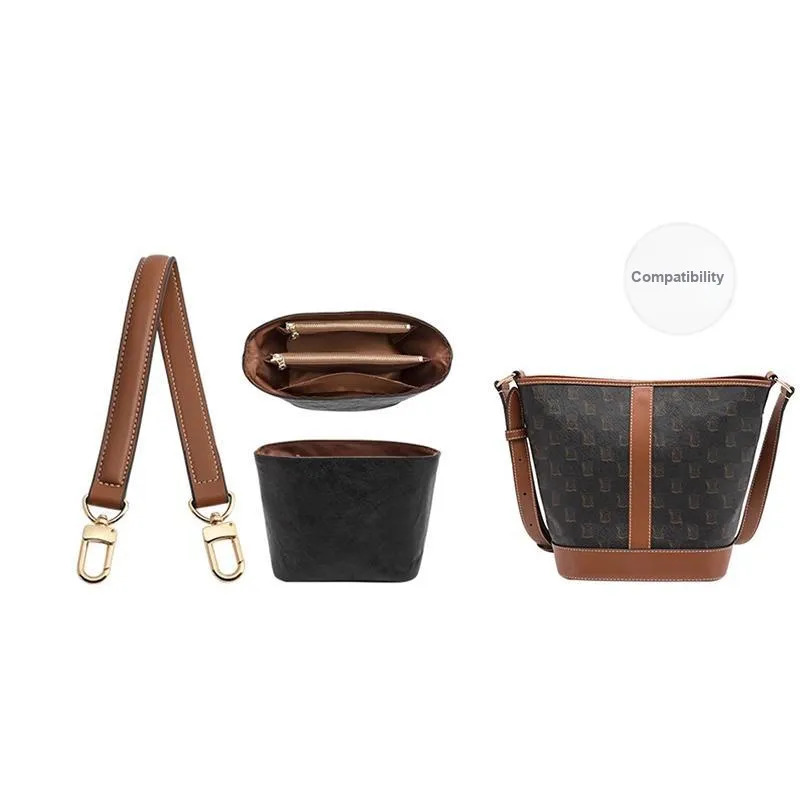 Ingenuity Handmade DuPont Paper Medium Bag Liner Super Light Water Resistant Storage Bag With Strap Women's Black/Brown-3