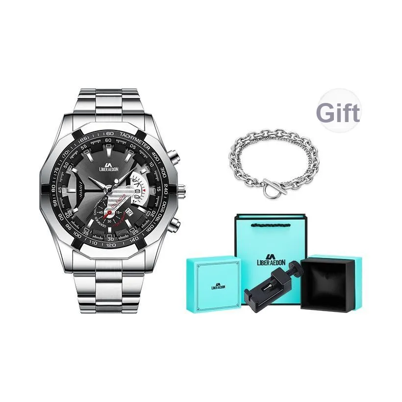 LIBER AEDON Кварцевый механизм ремешок из нержавеющей стали черный циферблат мужские часы