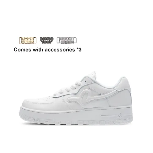 ROCAWEAR White Sneakers Cow Leather Durable Breathable Low-Top Skateboard Shoes Unisex Classic White