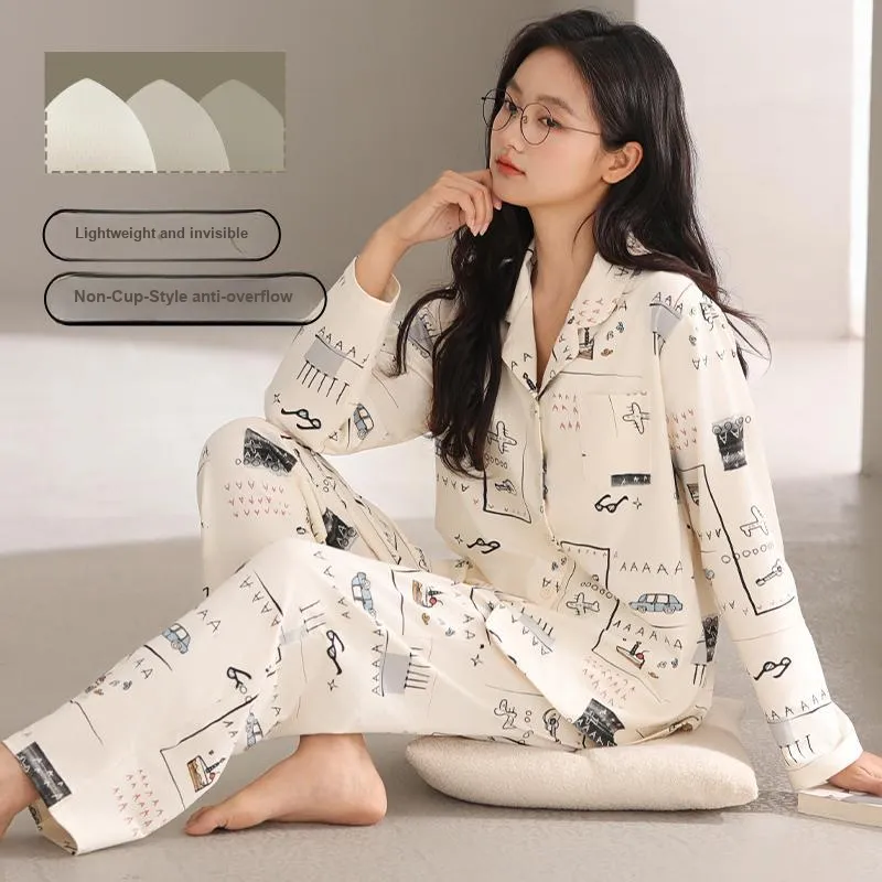 White Ran Pajama Set Women's Light Apricot-3