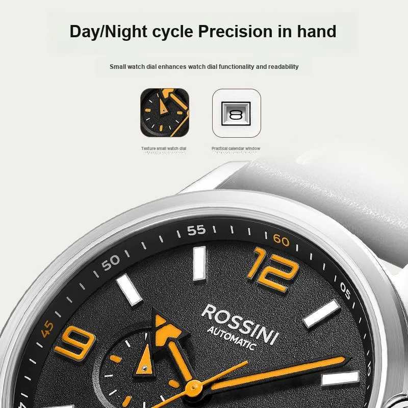 ROSSINI Designer Collection Mechanical Movement Cowhide Strap Watch Men's Watches Black Dial-2