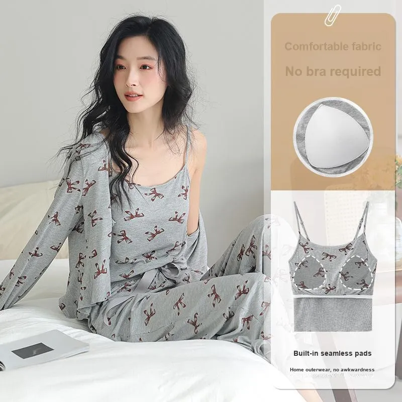 Lanza Pajama Set Women's Gray Butterfly-1