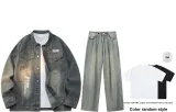 Set (Синий топ + Грязно-желтые брюки) (Включает рубашку с коротким рукавом)