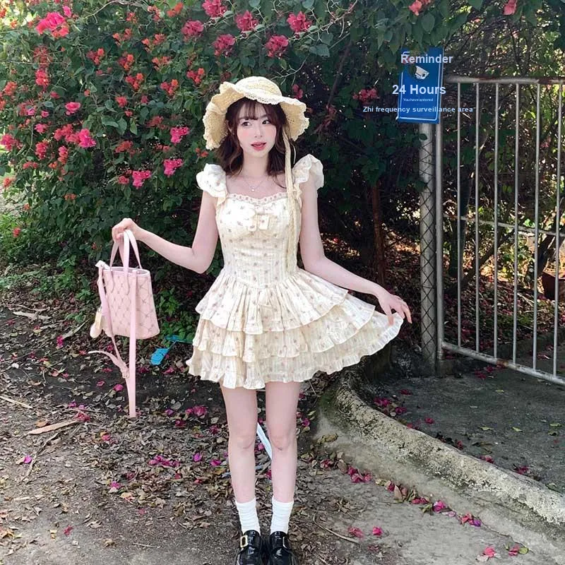 KUNZHUDAXIANG Short Sleeved Dress Women's Apricot-5