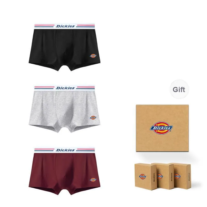 Dickies Underpants Men's Seamless Print LOGO Breathable Skin Friendly Sports Square Panty Gift Box Combo Set-18