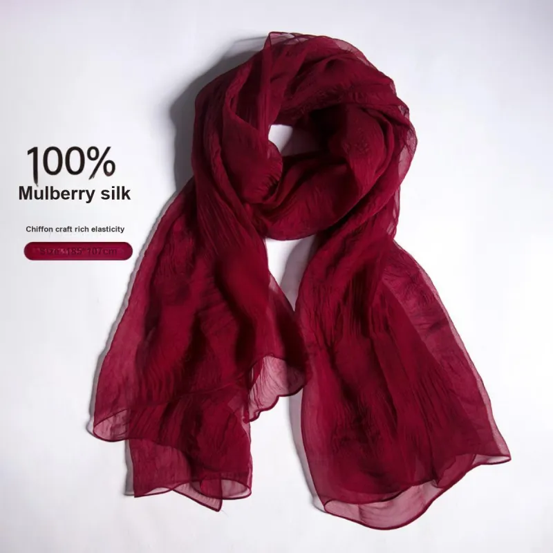 Red Bean Mulberry Silk Scarves Women's-1
