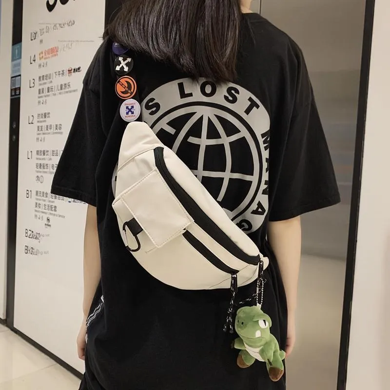 OUZIHUANG Nylon Sling Bag Regular Unisex Black/Blue/White-13