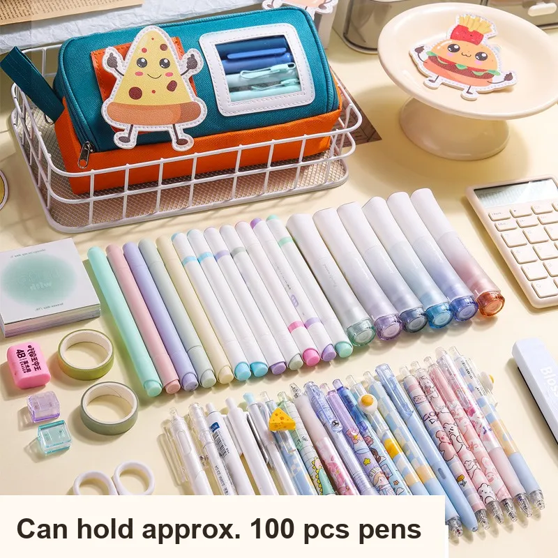 QIFEITU Large Capacity Niche Minimalist Stationery Bag Dopamine Contrast Toast Design Pencil Pouches & Cases-3