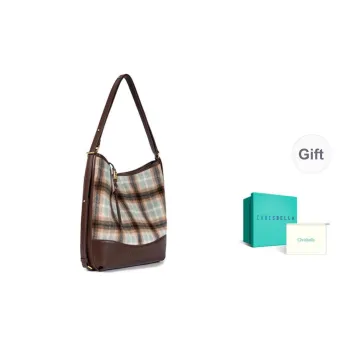 CHRISBELLA Fabric Handbag, Shoulder Bag Medium Size Women's Green/Brown
