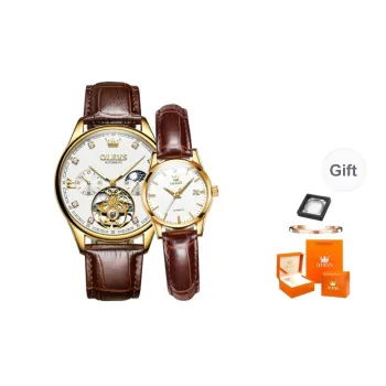 OLEVS Heart-to-Heart Knot Collection Mechanical Movement Leather Watch Bands Watch Unisex White Dial