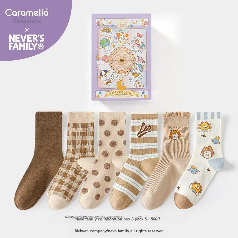Caramella x Naiva Family Mid Calf Socks Women's Gift Box Of 6 Doubles-2